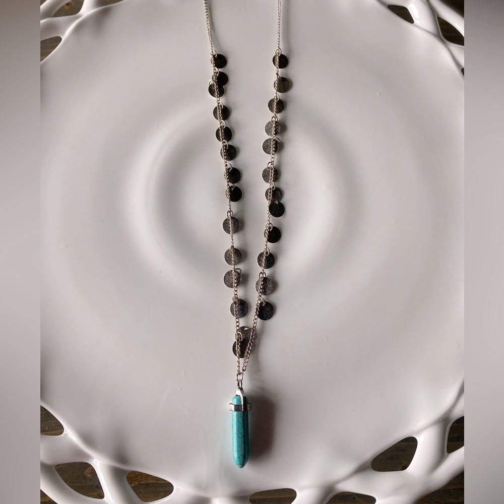 Turquoise healing crystal silver necklace